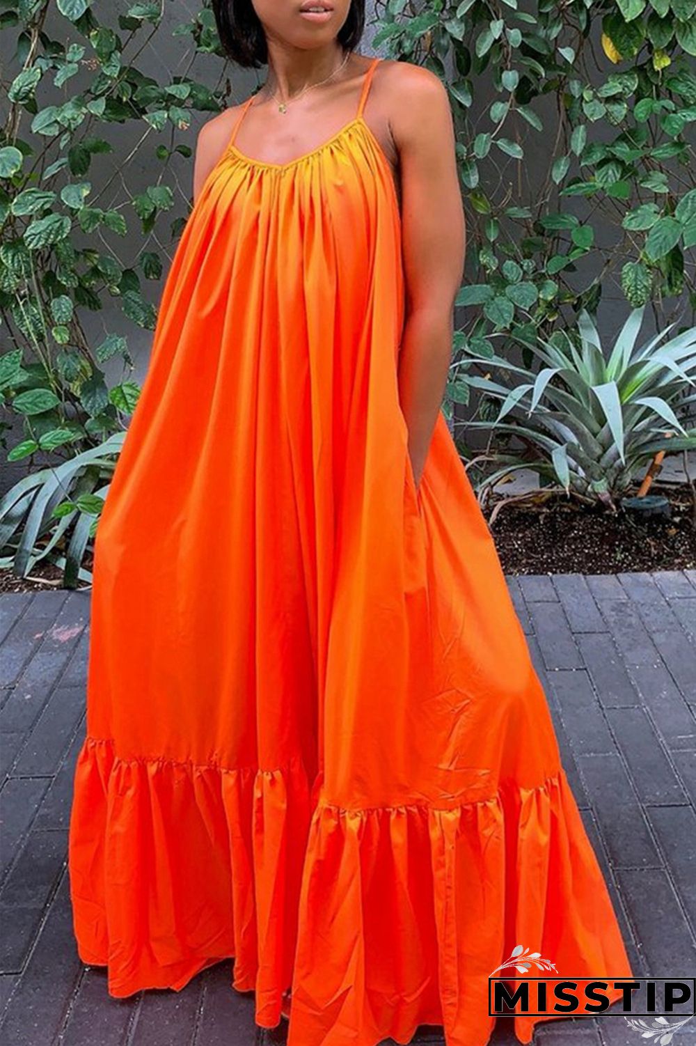 Pink Sexy Casual Solid Backless Spaghetti Strap Loose Sling Dress