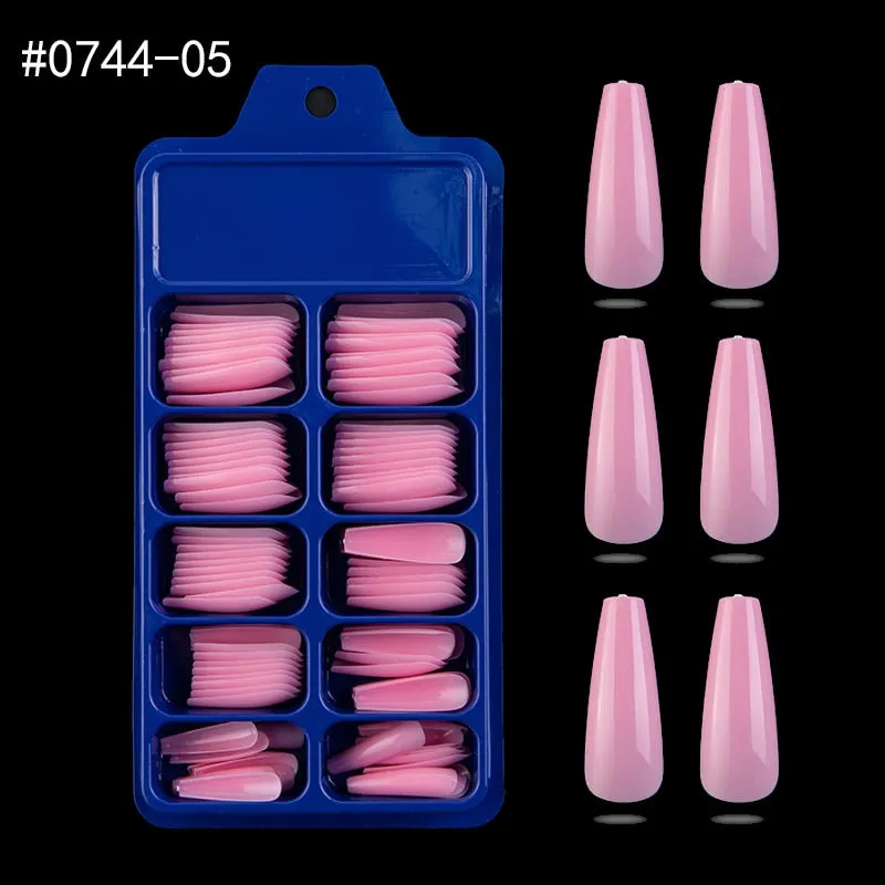 100pcs Professional Fake Nail Tips Coffin Long Ballerina Full Cover Nail Art 10 Sizes Colorful Press on Nails Manicure Soft Box-Nail Inspo