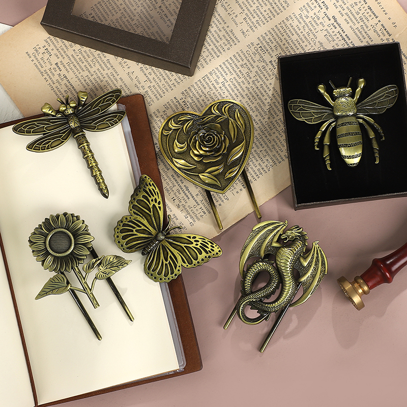 금속 책갈피 - 빈티지 나비 용 벌 해바라기 잠자리