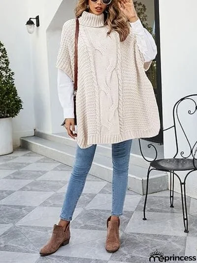 Cable-Knit Half Sleeve Turtleneck Sweater