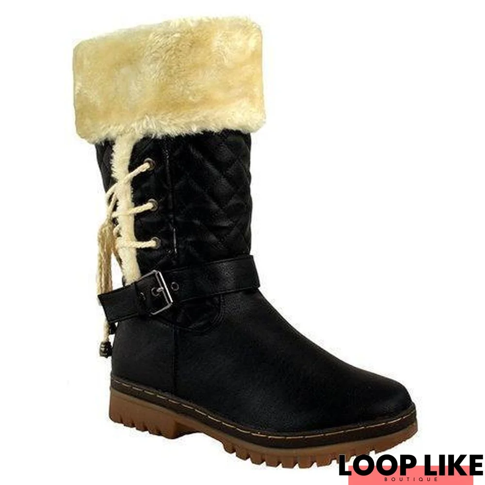 Women's Winter Furry Mid-Calf Snow Boots Plus Size Shoes