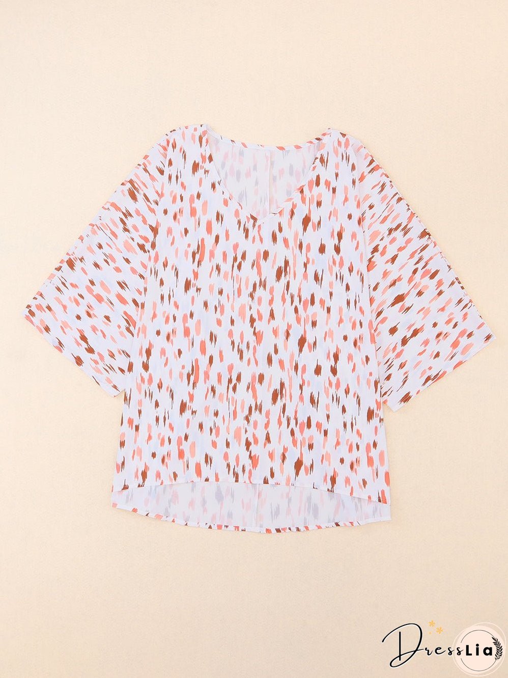 Pink Leopard Print Oversized Dolman Sleeve Plus Size Blouse
