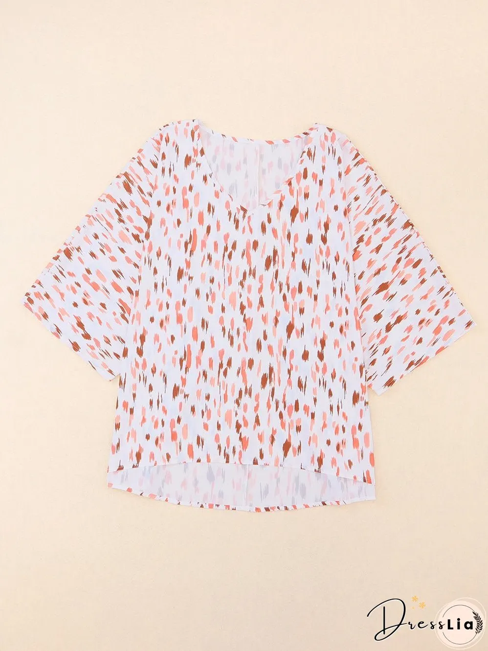 Pink Leopard Print Oversized Dolman Sleeve Plus Size Blouse