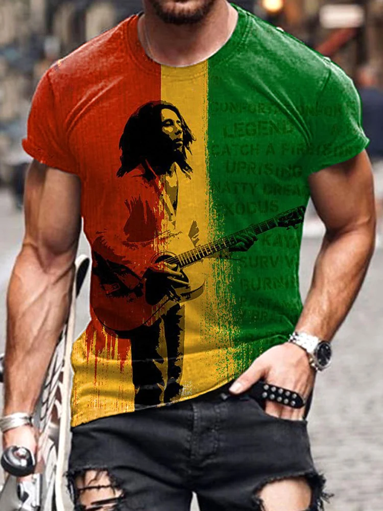 Wearshes Reggae Print Casual Cozy Short Sleeve T-Shirt