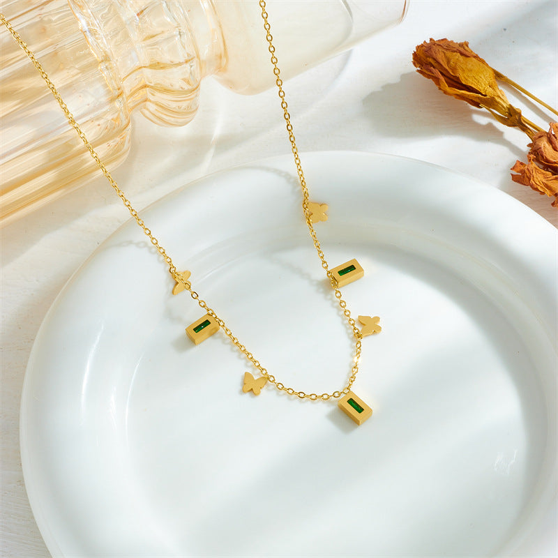 Fashion Bowknot Chain Square Titanium Steel Electroplating Necklaces