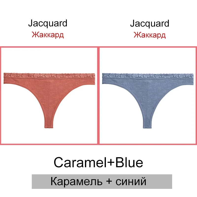 FINETOO Sexy Thongs Women 2Pcs/set Floral Waist G-string Panties Seamless Underwear Ladies Jacquard T-back Underpants S-2XL 2021