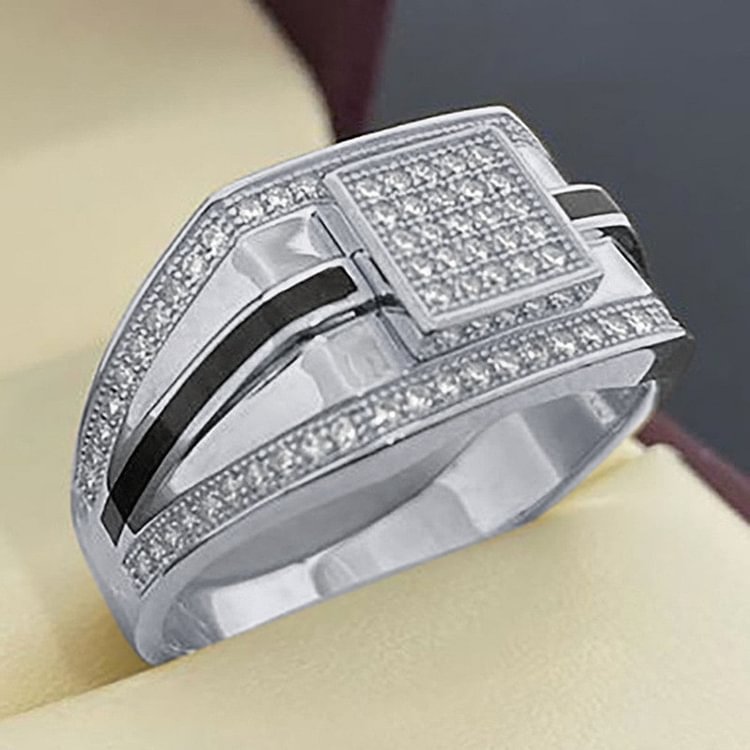 Iced Out Geometry Rhinestone Men Rings Jewelry