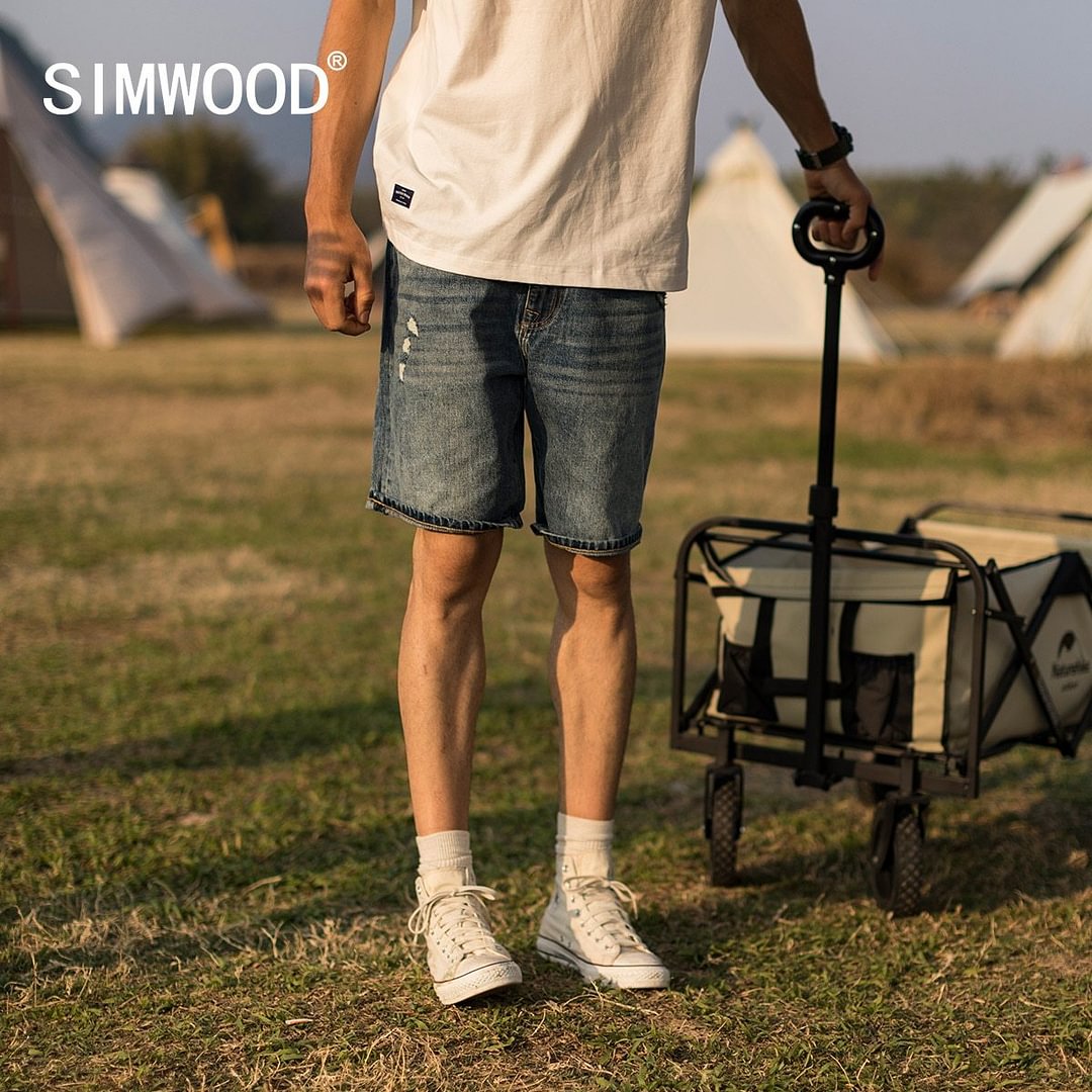 SIMWOOD 2021 Summer New Loose Denim Shorts Men Fashion Ripped Hole 100% Cotton Shorts Plus Size Brand Clothing SK130334