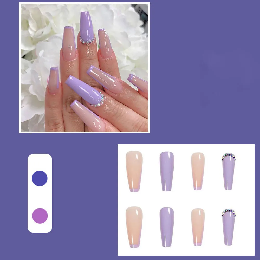 24pcs Extra Long Coffin False Nails yellow Flower designs Rhinestone Ballerina Fake Nails Full Cover Nail Tips Press On Nails