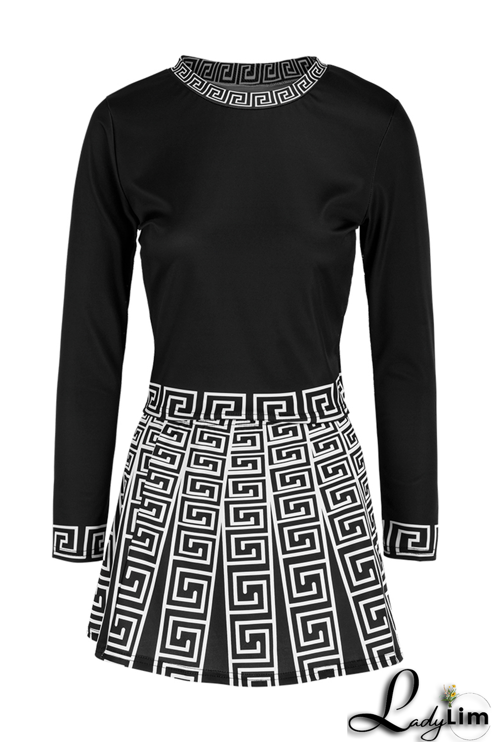 Blue Casual Print Patchwork O Neck Long Sleeve Two Pieces