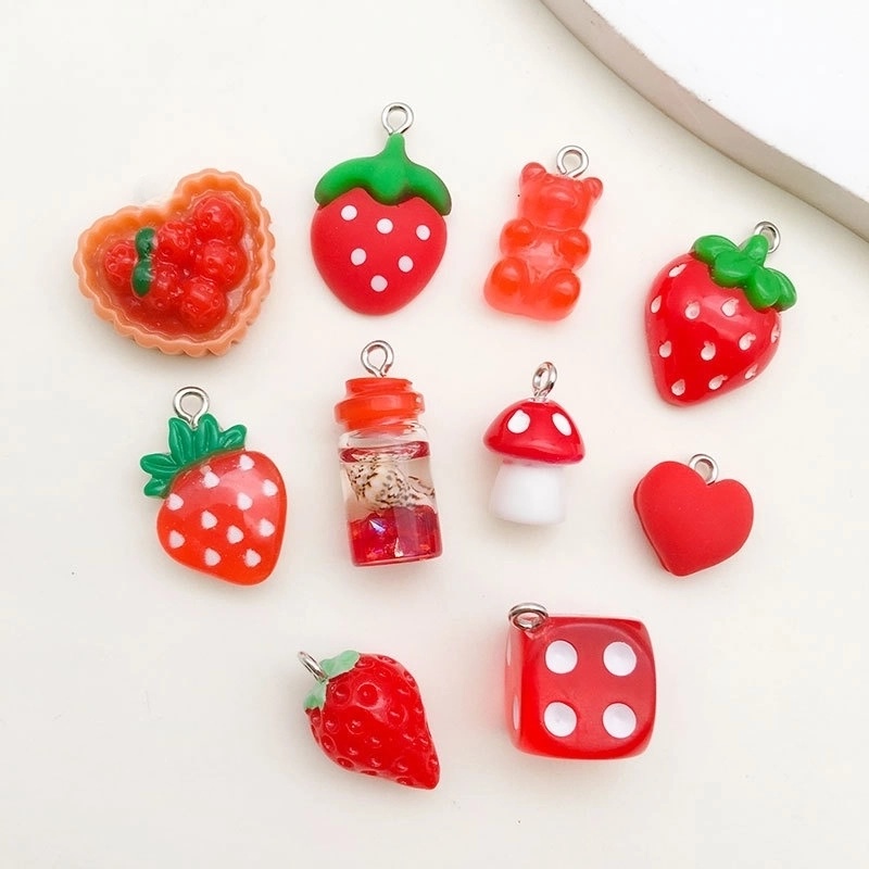 1 Piece 10 * 20mm 14 * 22mm 16*25mm Resin Heart Shape Strawberry Mushroom Pendant