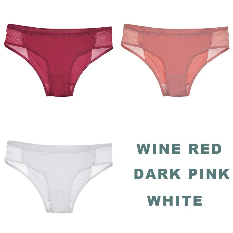 3PCS/Set Side Mesh Sexy Panties Perspective Underwear Women Briefs Female Underpants Solid Color Intimates Lingerie Lace Panties