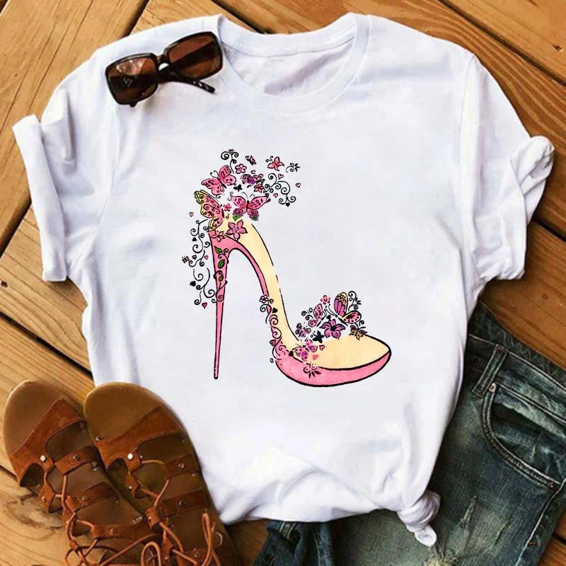 Cute Cat In Red High-heeled Printed Women T Shirts Casual Short Sleeve O-neck T-shirt Christmas Tshirts Tees Female Tops