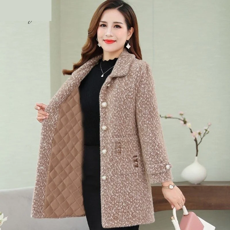 2021 New Winter Jackets Middle-aged Women Mink Fleece Coat Add Cotton Thicken Woolen Outwear Plus Size 5XL Suede Warm Tops KW288
