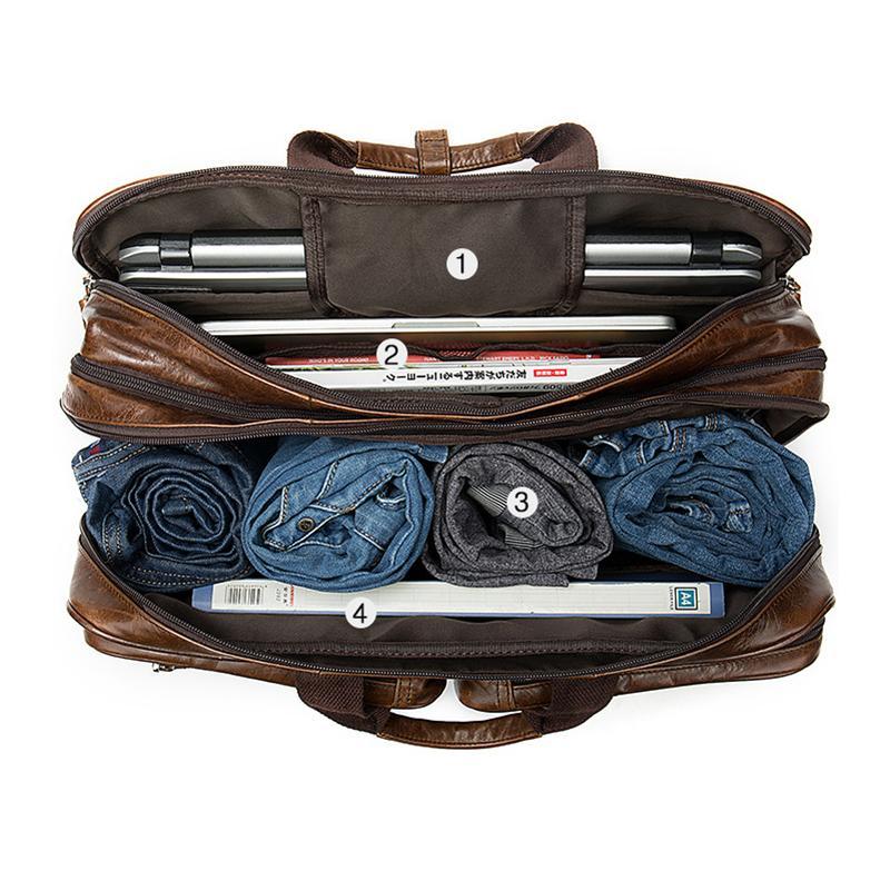 Trendy Chunky Large Capacity Simple Style Travelling Business Leather Handbag