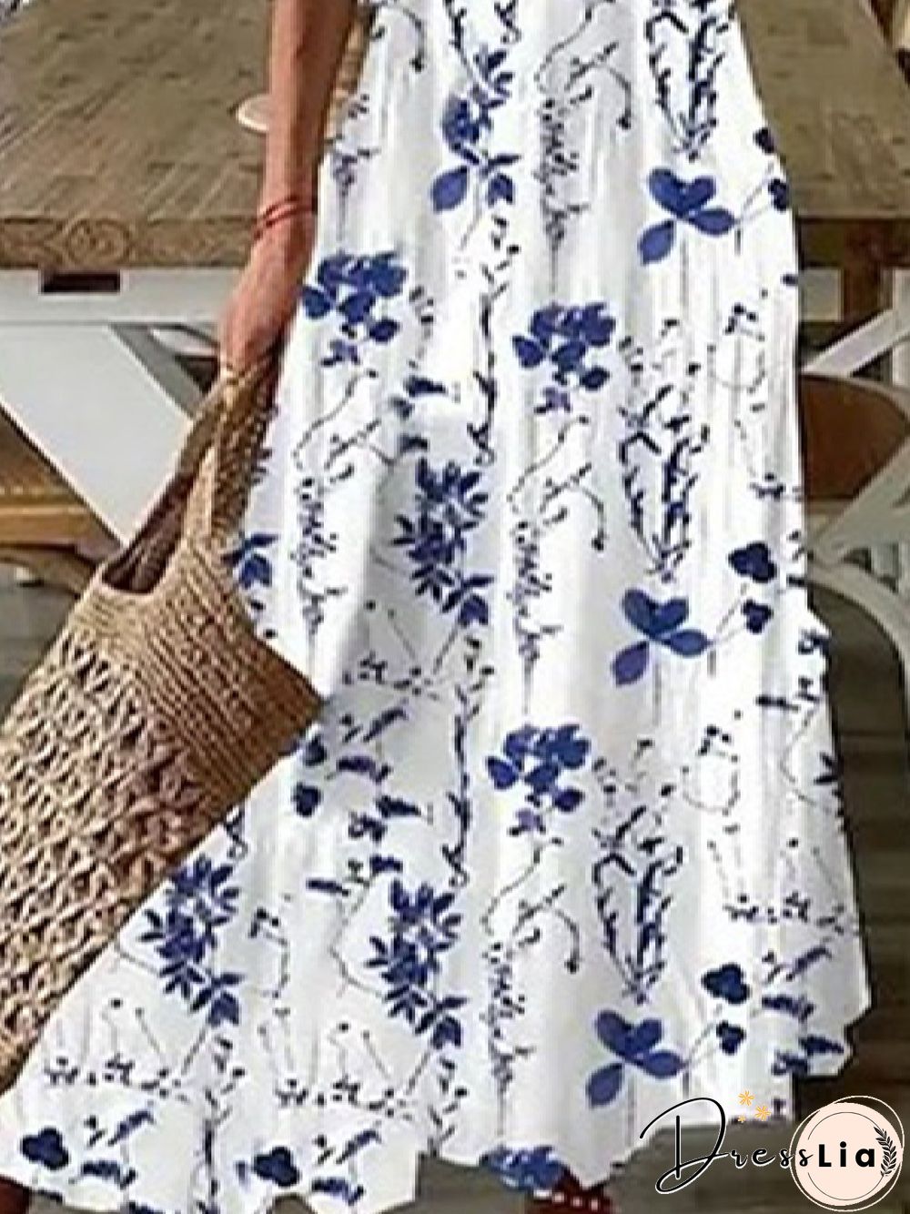 Casual V neck Loose Floral Half sleeve Dresses