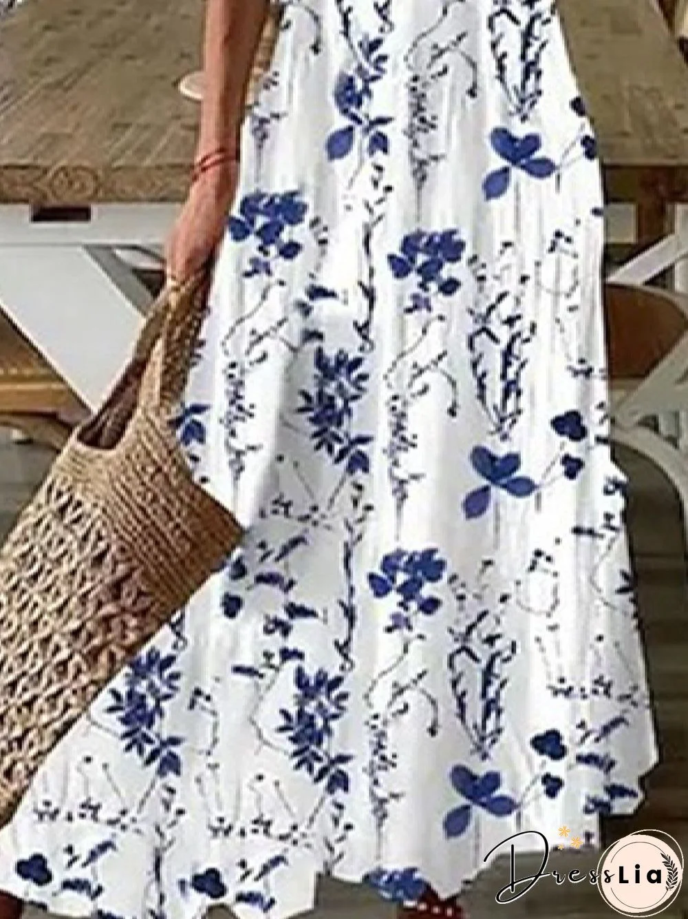 Casual V neck Loose Floral Half sleeve Dresses