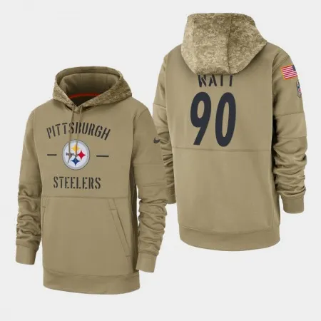 Men's Pittsburgh Steelers #90 T. J. Watt  Tan 2019 Salute to Service Sideline Therma Pullover Hoodie