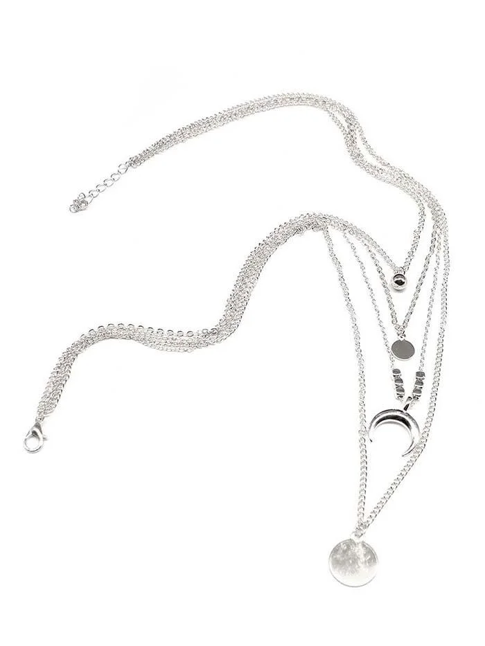 Multilayer Moon Disc Pendant Necklace