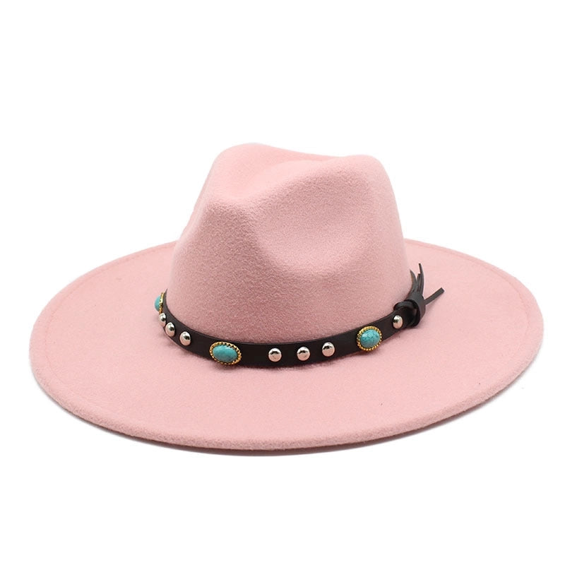 Classic Panama Autumn And Winter Men And Women Denim Woolen Hat New Big Brim Hat