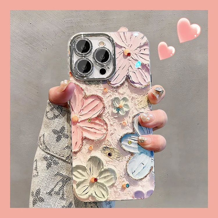 Oil Painting Flower iPhone Case with Lens Protector Film