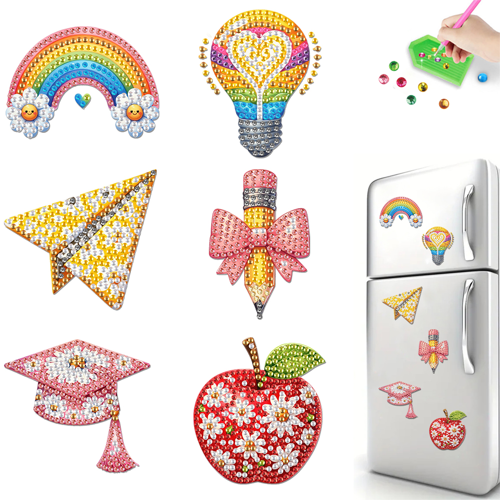 6Pcs Diamond Painting Refrigerator Magnets Diamond Art Kits for Adults(Colorful)