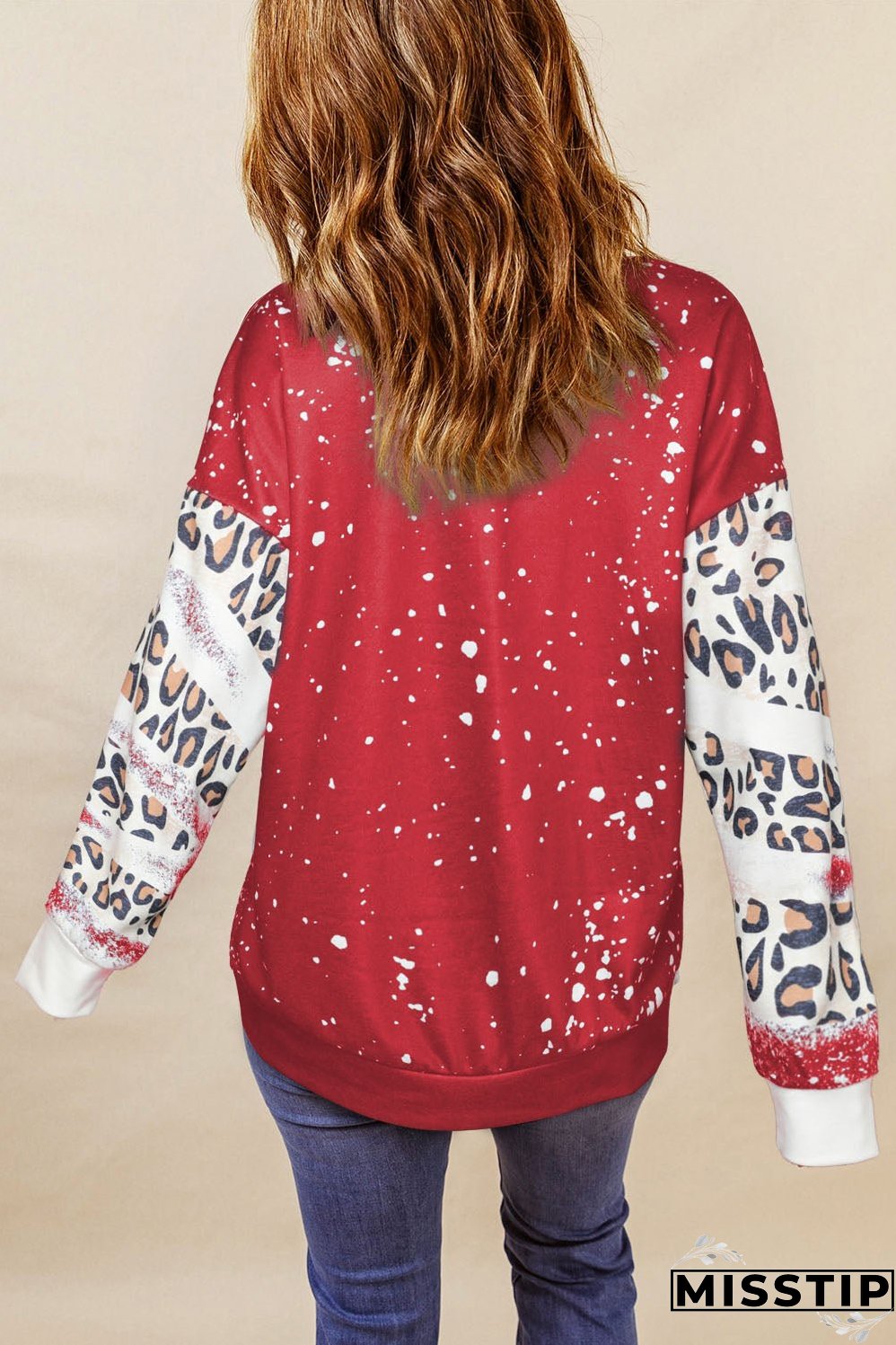 Fiery Red Valentines Heifer Graphic Print Leopard Bleached Sweatshirt