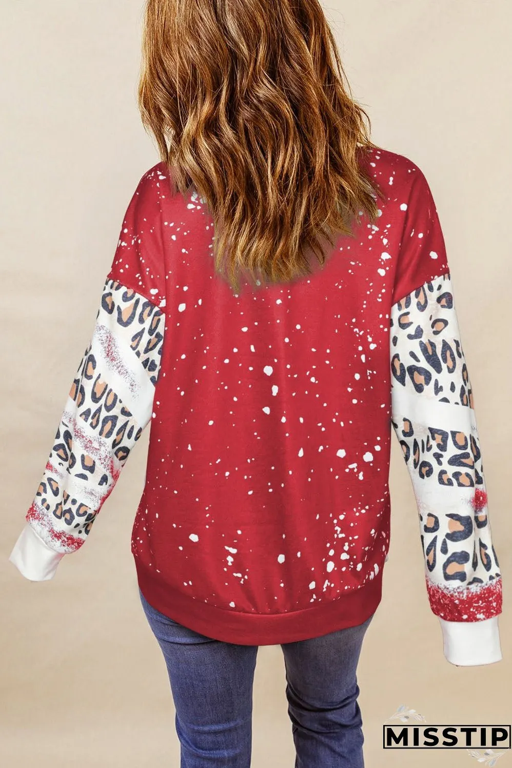 Fiery Red Valentines Heifer Graphic Print Leopard Bleached Sweatshirt
