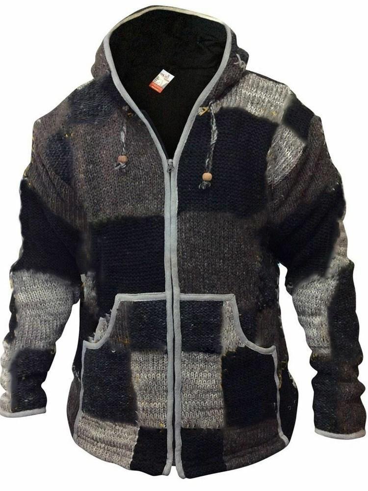 hooded standard color block straight vintage sweater