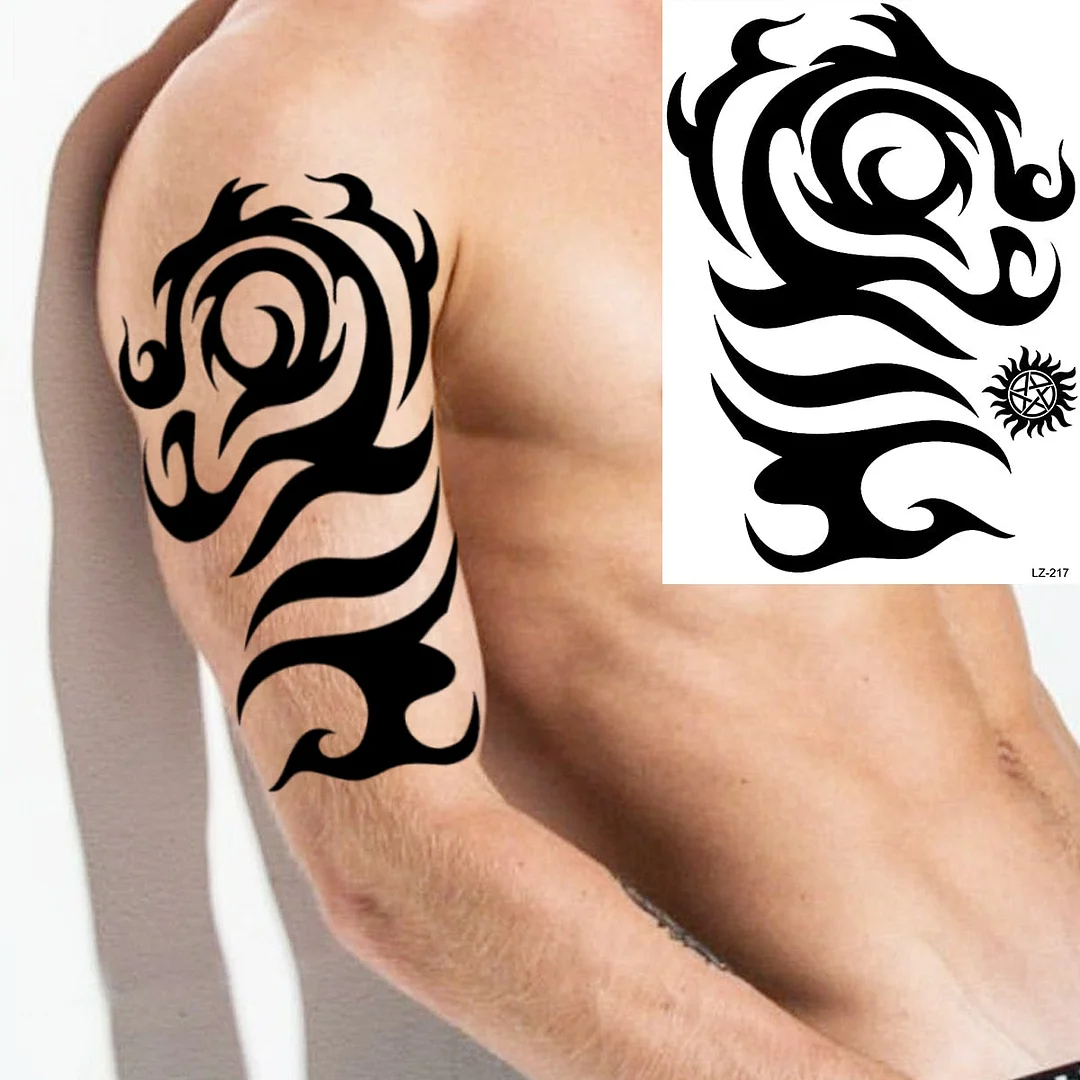 Big Black Bull Totem Arm Temporary Tattoos For Men Adult Tiger Anchor Realistic Fake Tattoo Sticker Body Art Tatoo Armband