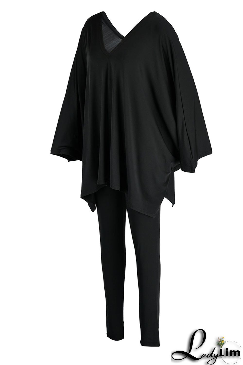 Black Casual Solid Patchwork V Neck Long Sleeve Two Pieces