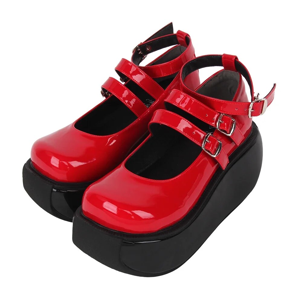 VCshoes Woman Mori Girl Lolita Cosplay Punk Shoes Lady High Heels Wedges Pumps Women Princess Dress Party Shoes 8cm Red