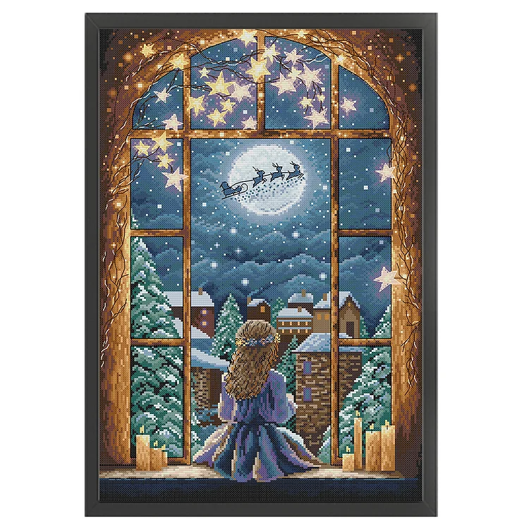 Joy Sunday Christmas Night-Girl 14CT Stamped Cross Stitch 37