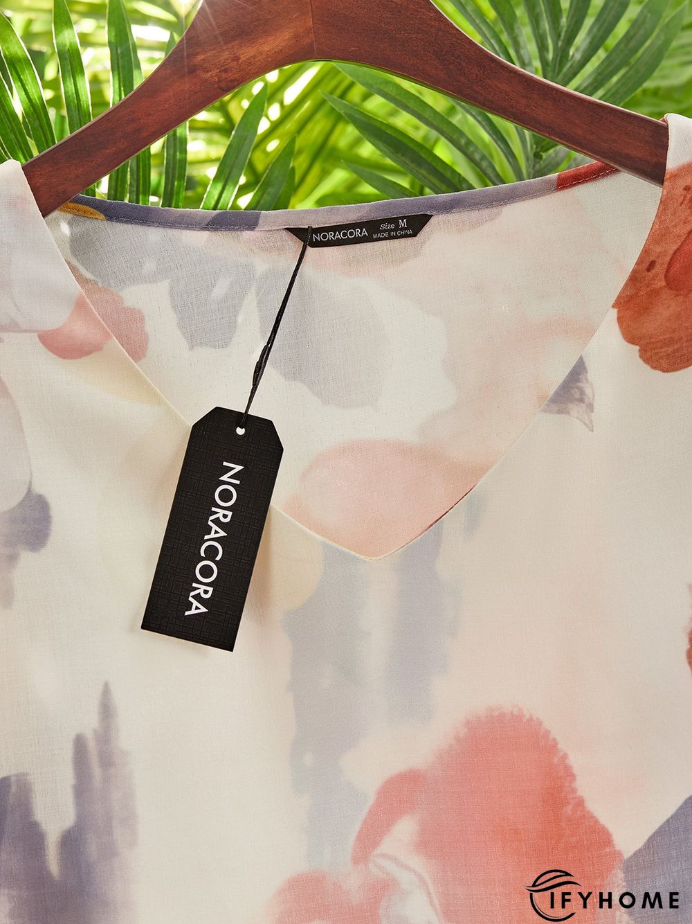 Casual V neck Floral Three Quarter Woven Tunic Dress | IFYHOME