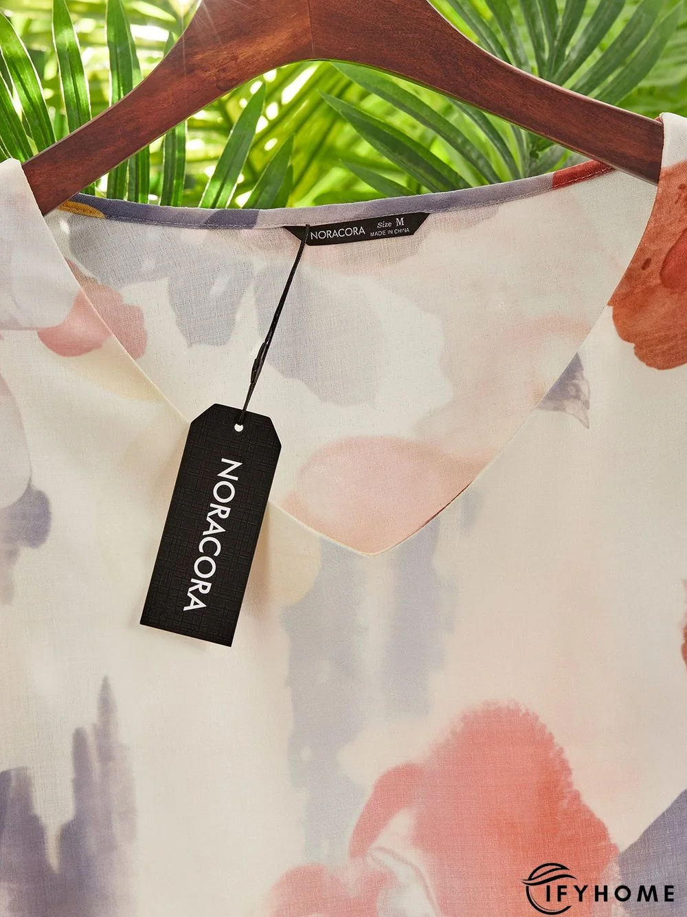 Casual V neck Floral Three Quarter Woven Tunic Dress | IFYHOME