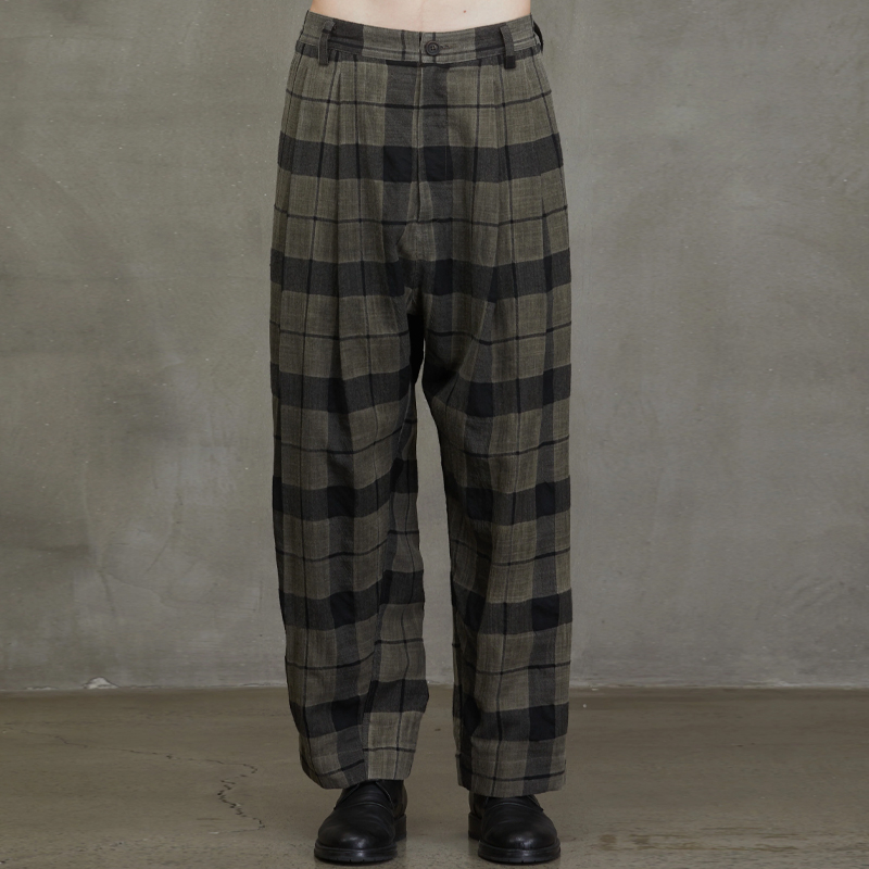 Men's Cotton And Linen Plaid Tapered Trousers