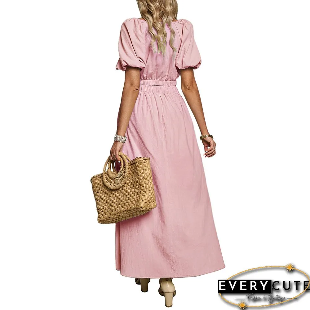 Pink V Neck Crop Top and Pocket Skirt Set