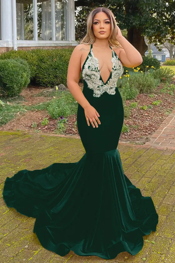 chinese dress ladies Dubai Halter Neck Feathers Beaded Formal Dress Luxury Mermaid Evening –  SELINADRESS main image 1