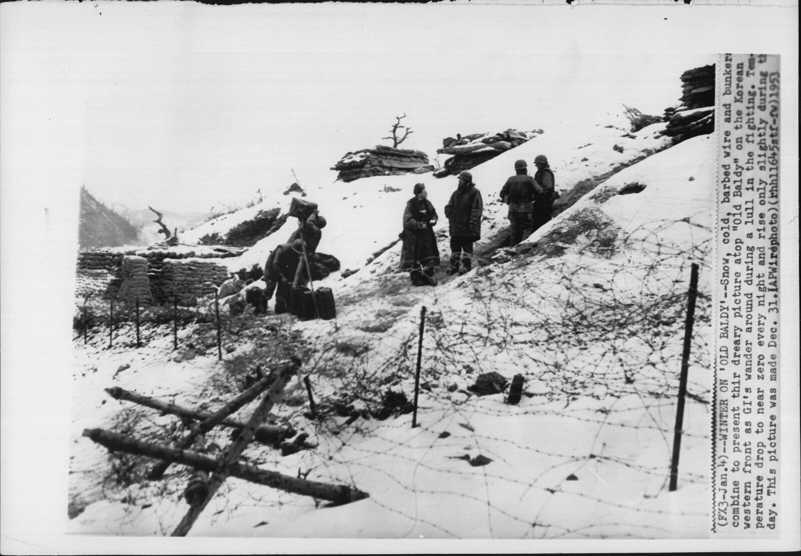 US Army on Mount Baldy in Winter in Korea War Press Photo Poster painting