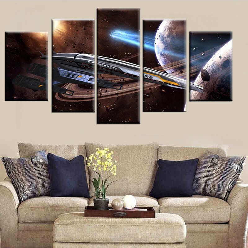 5 Pieces Canvas Art Large Mass Effect Normandy SR-2 Game Poster Decor Living Room Wall Picture Print Bedroom Home Decoration