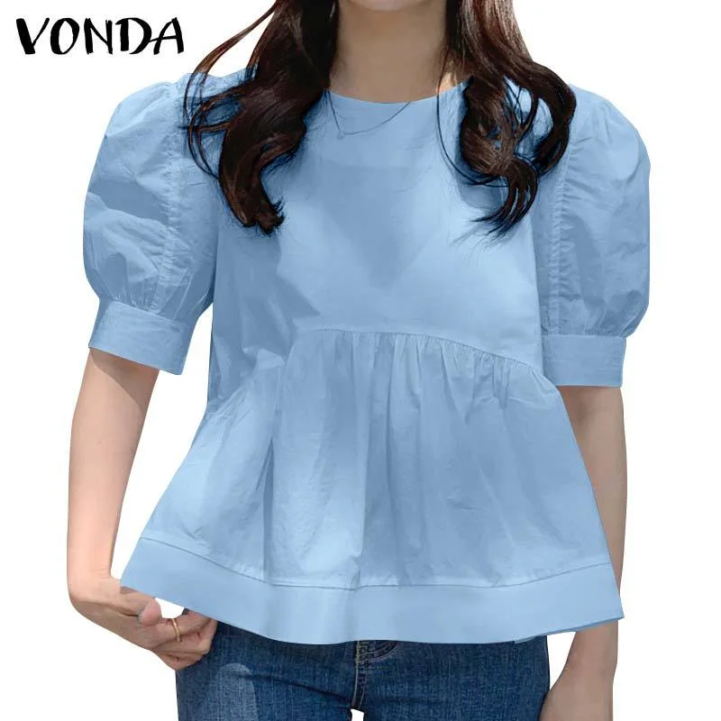 Casual Tops VONDA 2022 Women Solid Color Shirts Overisized Loose Blouse Bohemian Blusas Femininas OL Office Shirts