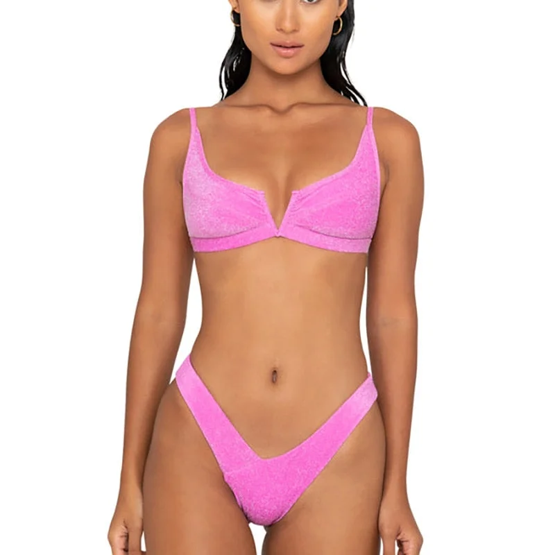 Swimwear Women Sexy Bandeau Swimsuit Separate Bikini Set 2021 Shiny Beachwear Green Color  Micro Thong Bikinis Brazilian Biquini