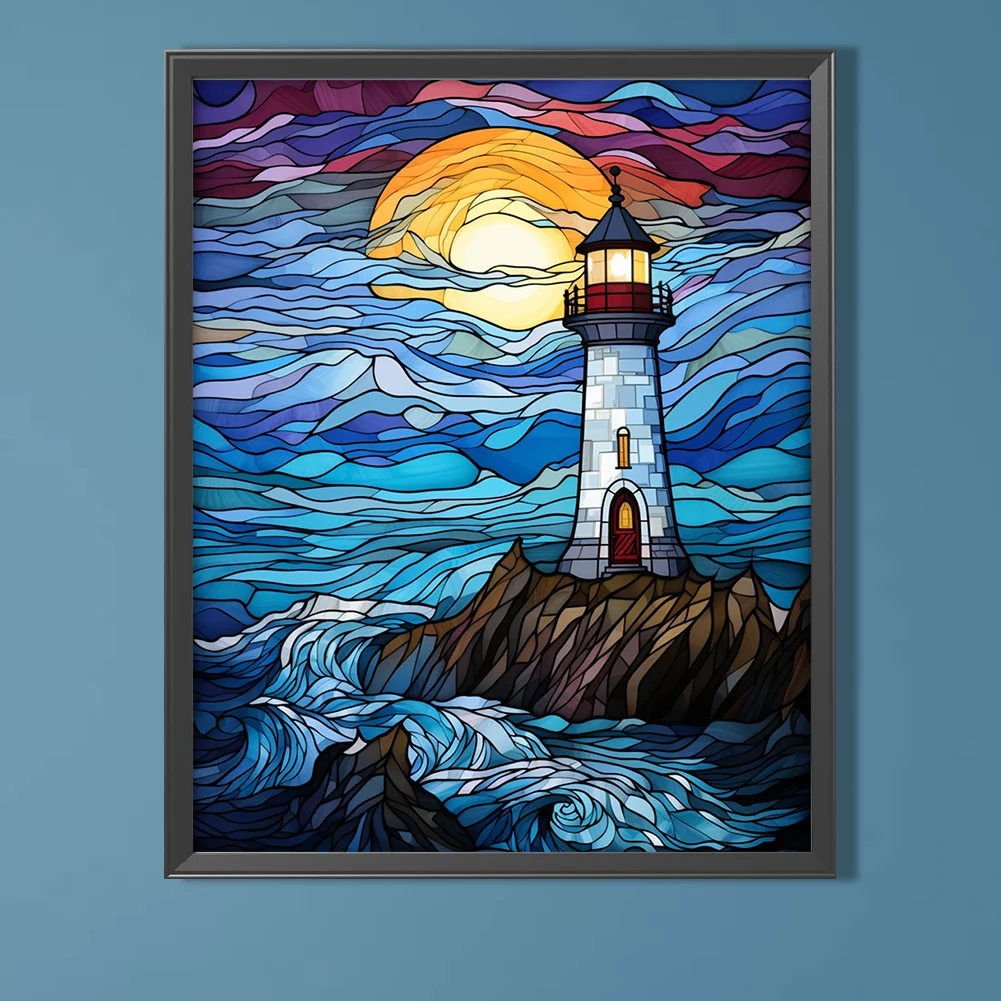 Diamond Painting - Full Round Drill - Stained Glass Lighthouse(Canvas|40*50cm)