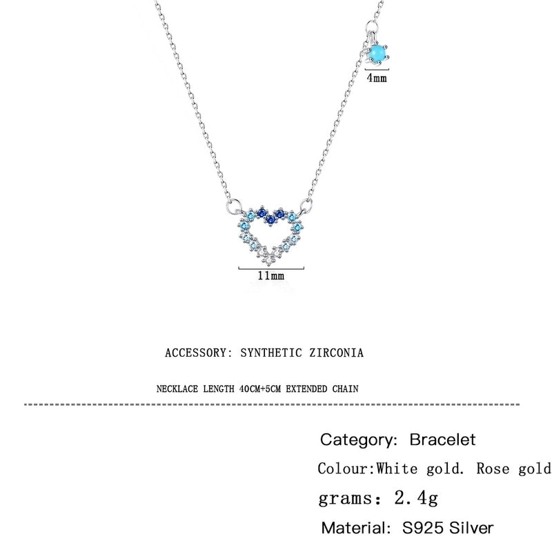 925 Sterling Silver Plated Zircon Cable Chain Hollow Out Inlay Heart Shape Necklace