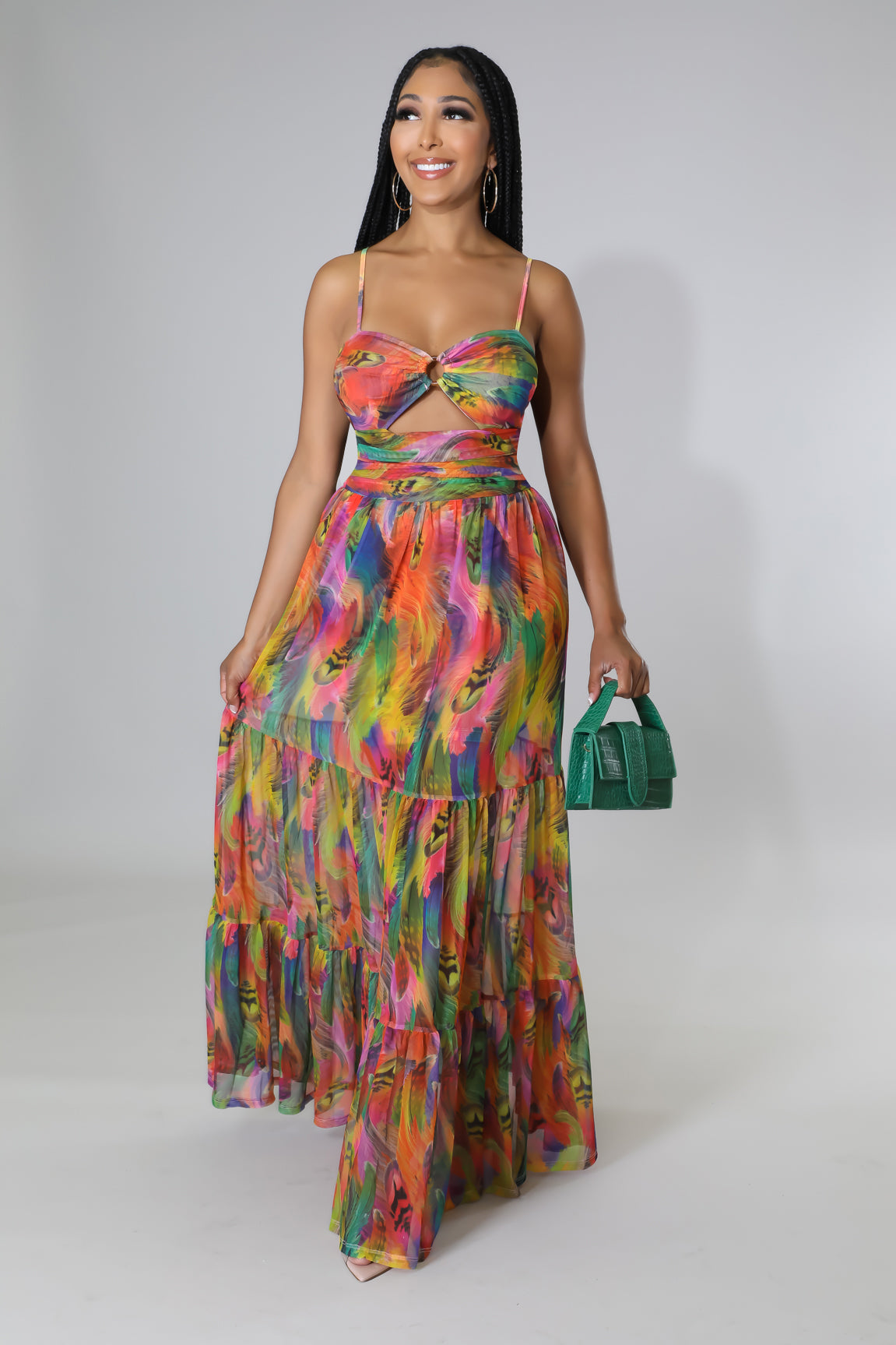 Eva Silk Lace Cutout Slip Maxi Dress