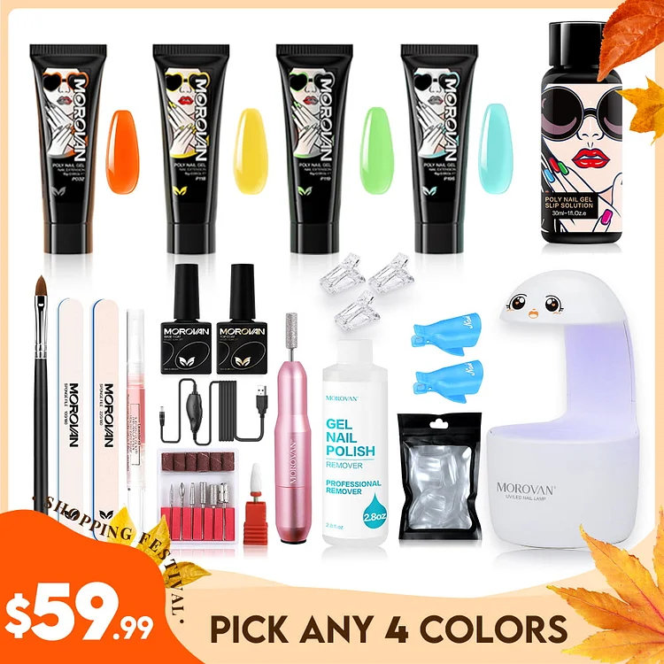 Free Choice 4 From 120+ Colors 30ml Poly Nail Gel Professional Kit