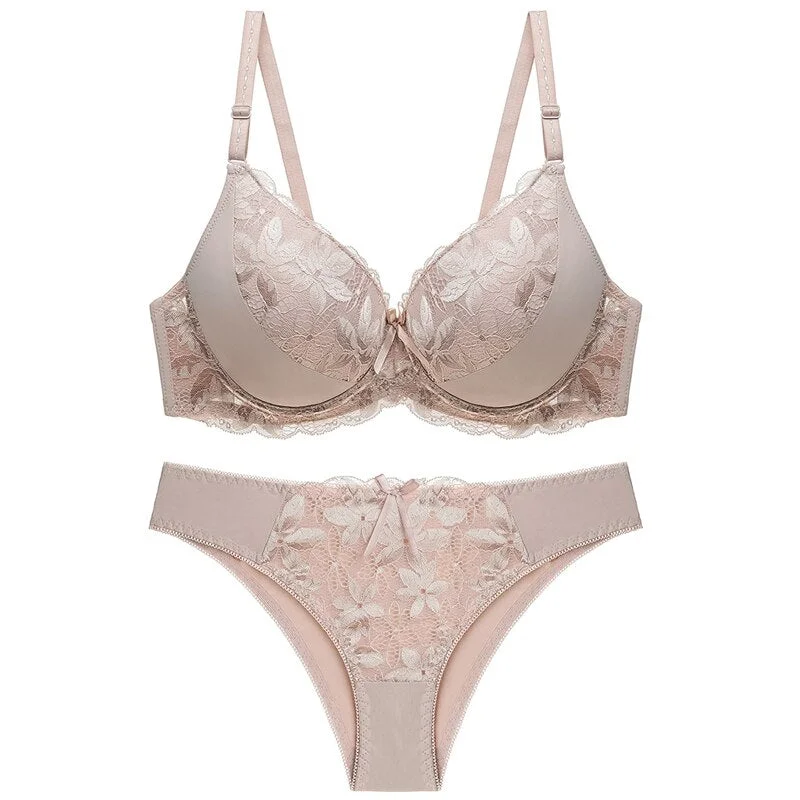 Ensemble Lingerie Lace Bra And Thong Set Underwire Plus Size Push Up Bra Set Tow Hook-and-Eye Woman's Lingerie Women's Intimates