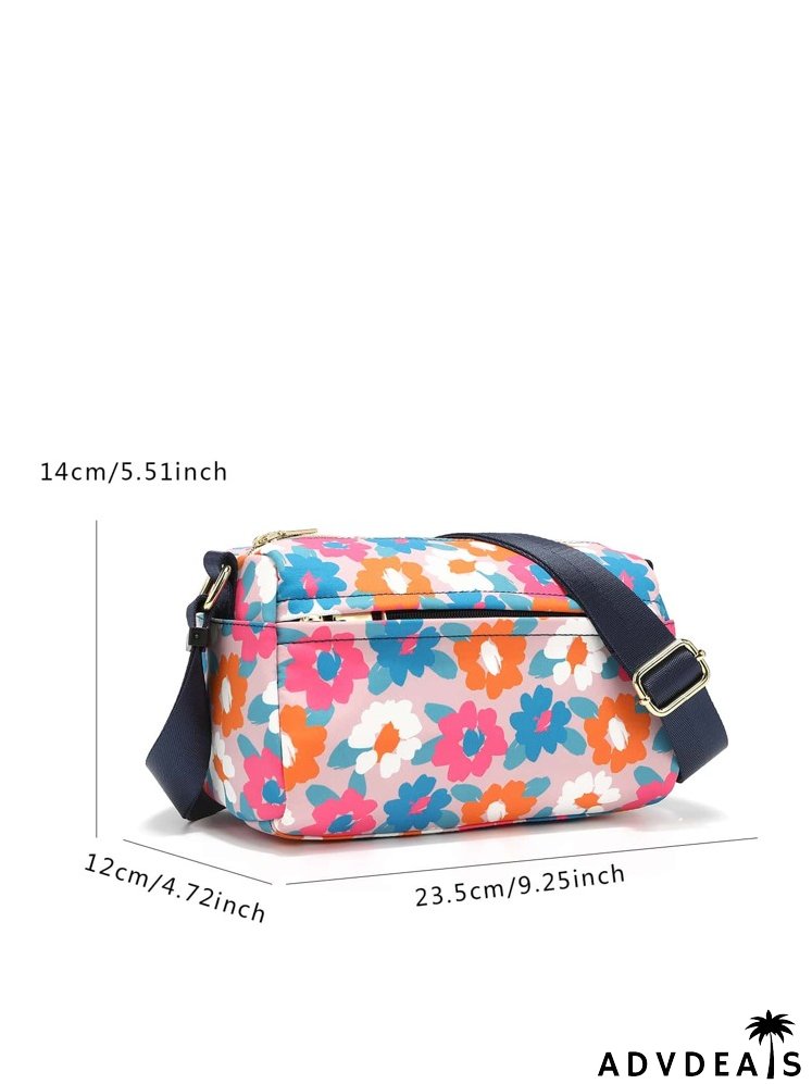 Colorblock Floral Graphic Square Bag