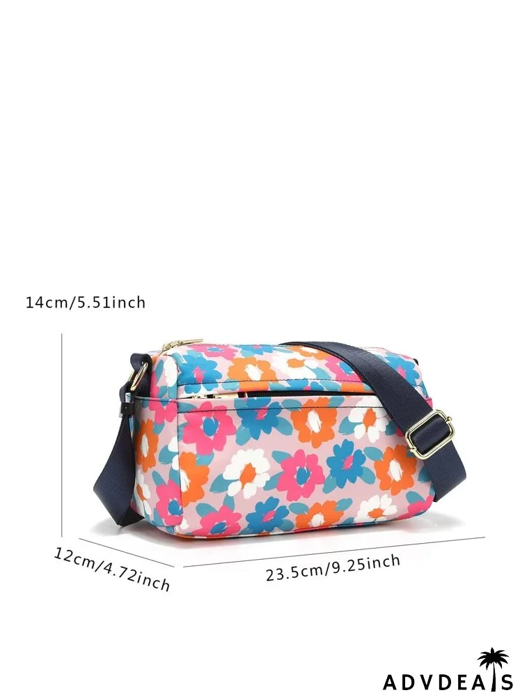 Colorblock Floral Graphic Square Bag