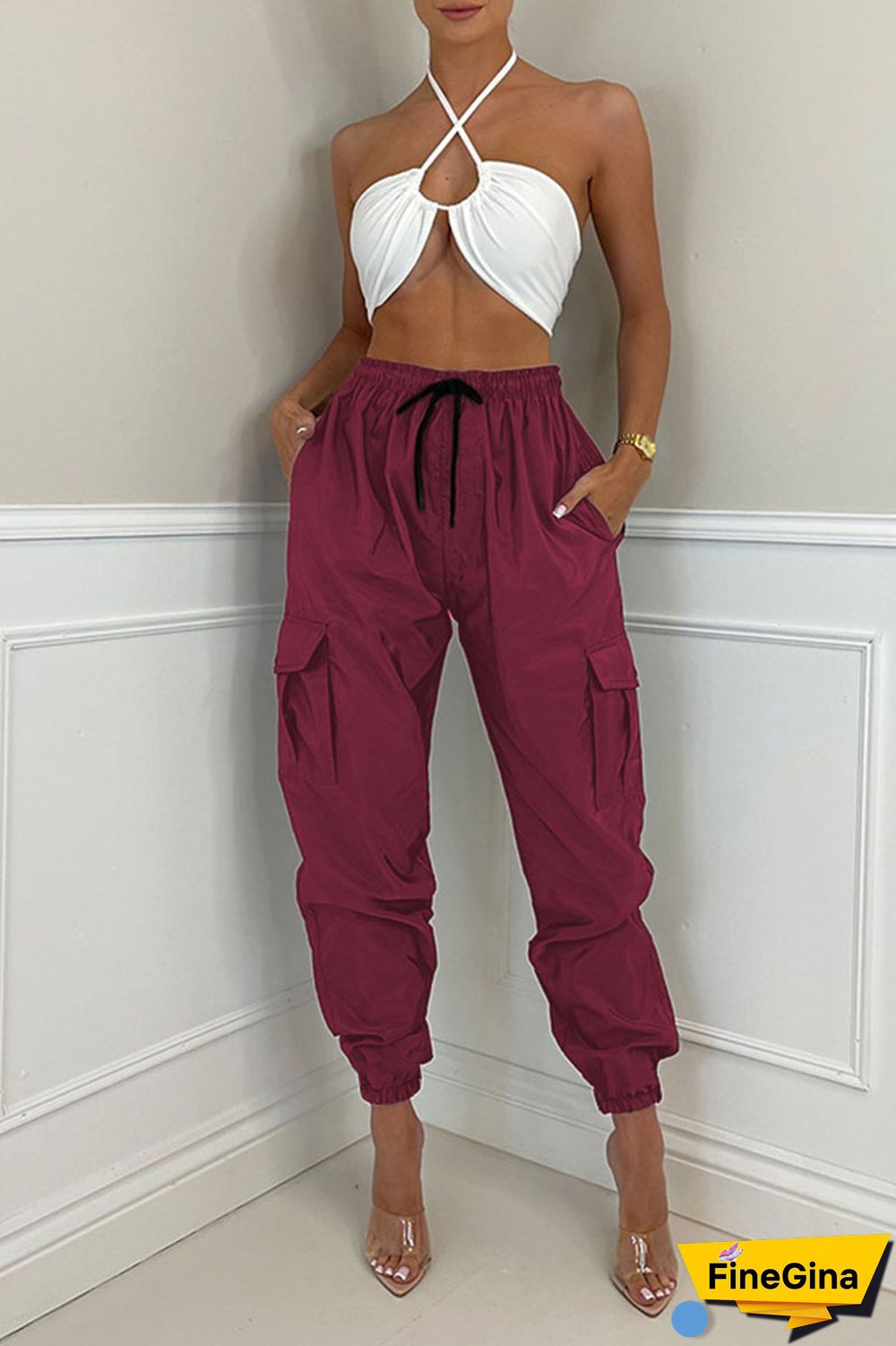 Earth Yellow Casual Street Solid Patchwork Pocket Regular High Waist Pencil Solid Color Bottoms